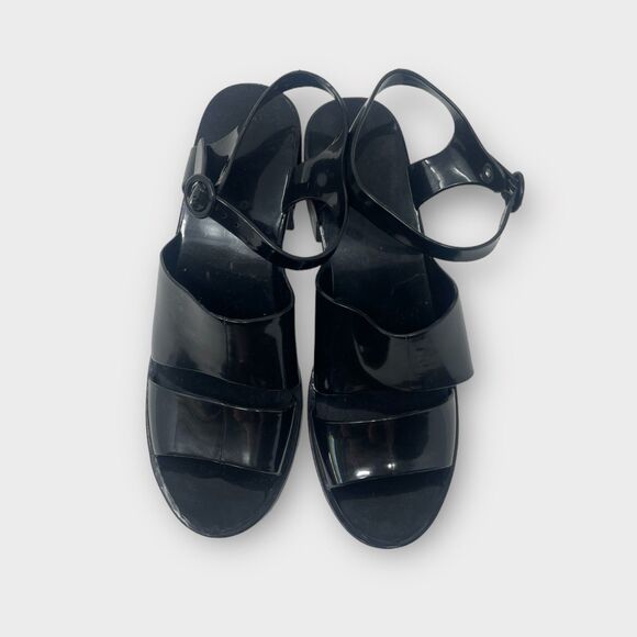 Black Jelly Strap Sandals Sz 10 Chic Goth Summer Platform Sandals - Picture 4 of 9